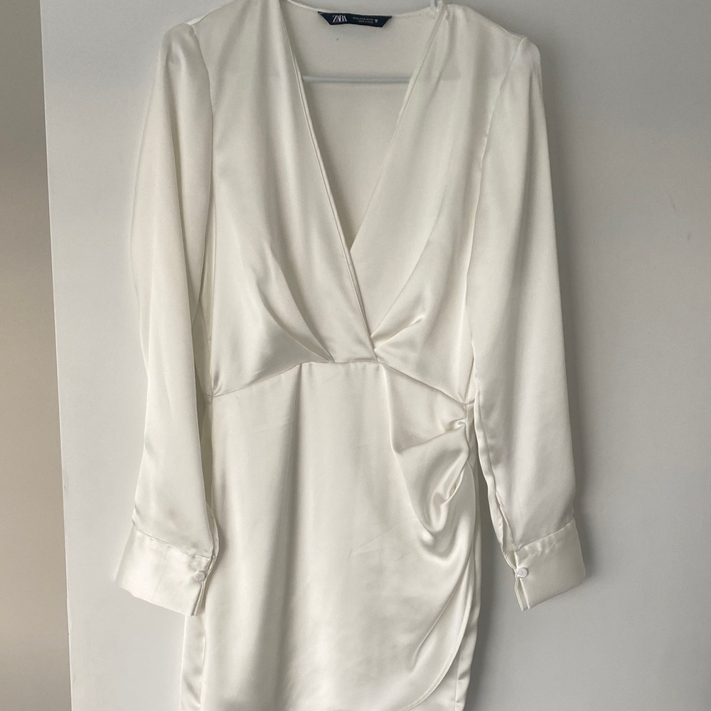 Zara Ivory Satin Wrap Dress